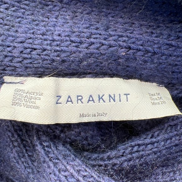 Zara Knit Short Sleeve Cowl Neck Mini Sweater Dress Acrylic Blend Navy Blue M - Picture 5 of 7